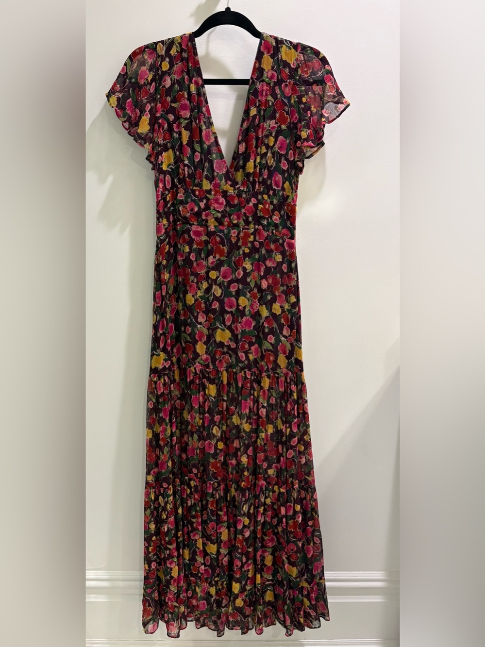 RIXO Floral V-Neck Silk Dress